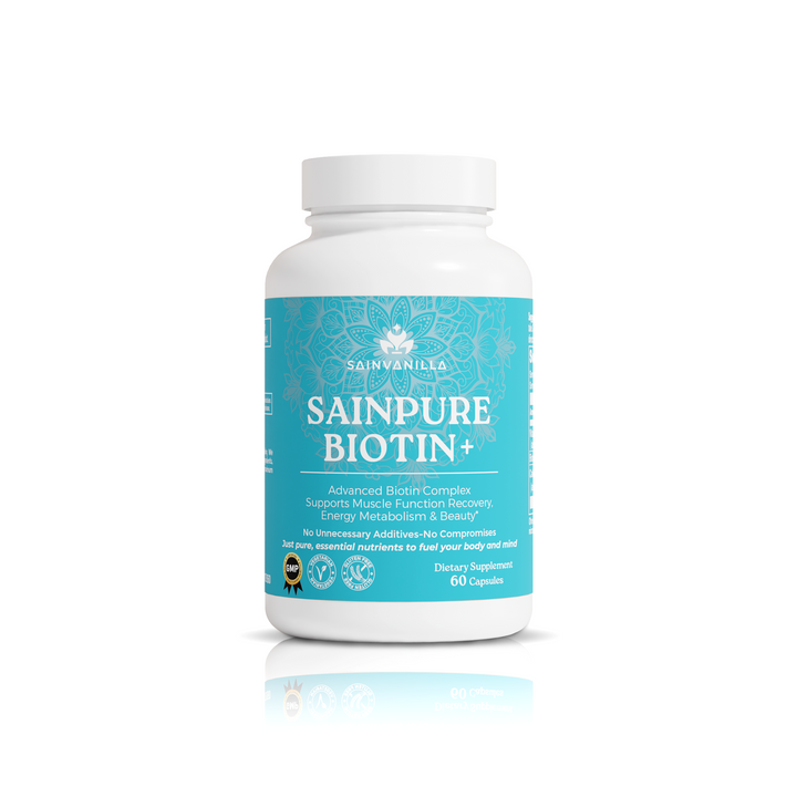 SAINPURE BIOTIN + With Biotin, Vitamin C & Calcium — Supports Energy, Recovery, Skin & Bone Health — Clean & Vegetarian