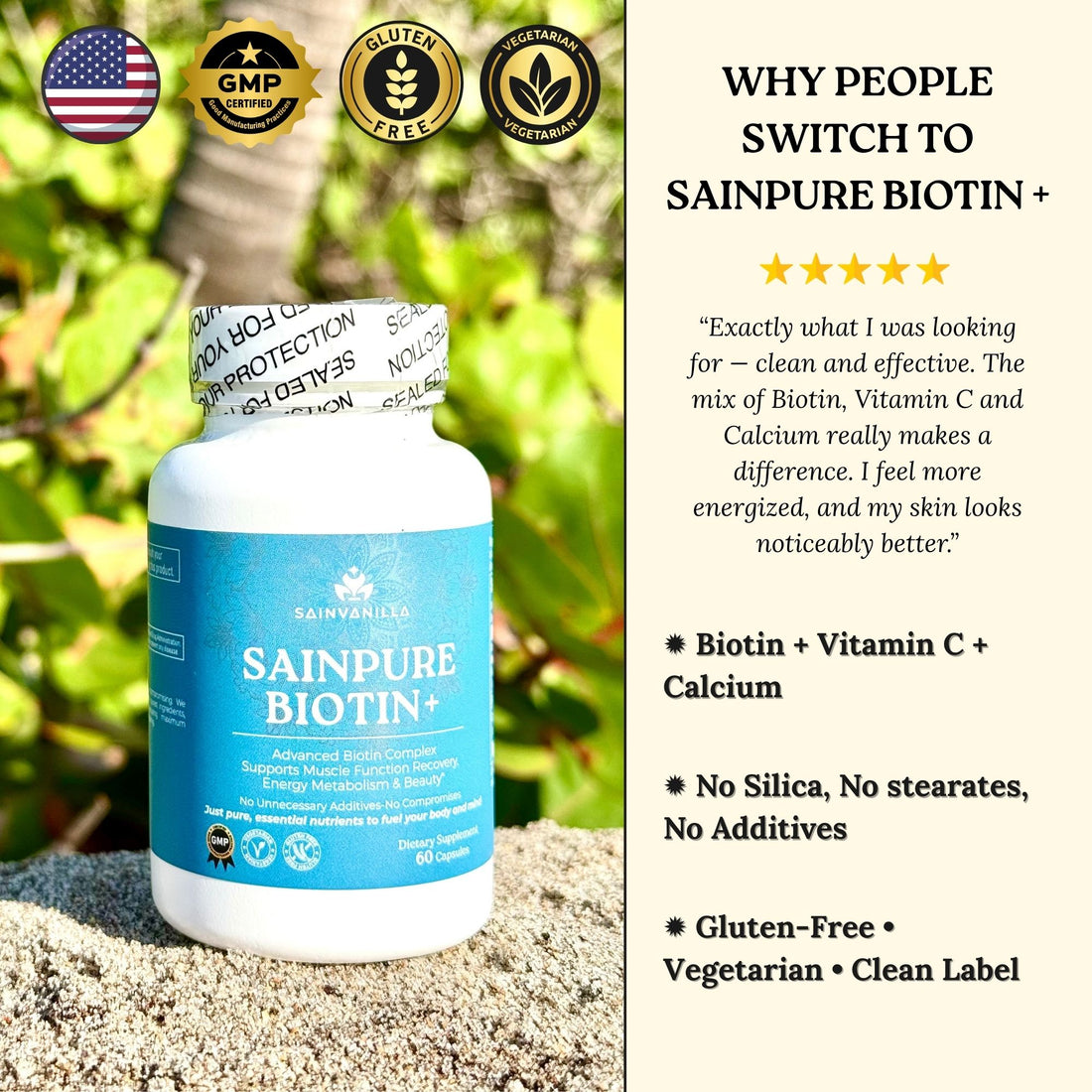 SAINPURE Biotin+ Biotin, Vitamin C & Calcium — For Energy, Recovery & Radiant Skin