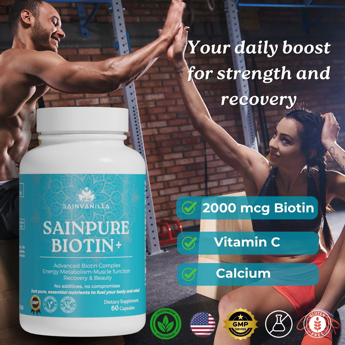 SAINPURE Biotin+ Biotin, Vitamin C & Calcium — For Energy, Recovery & Radiant Skin