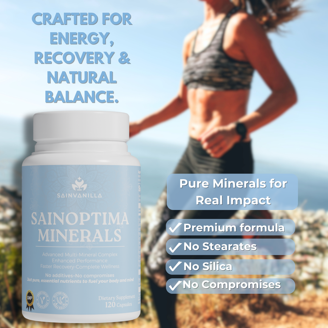 SAINOPTIMA Minerals– Complete Multi-Mineral Complex + Vitamin D3 for Energy, Recovery & Balance – Vegetarian & Clean Formula