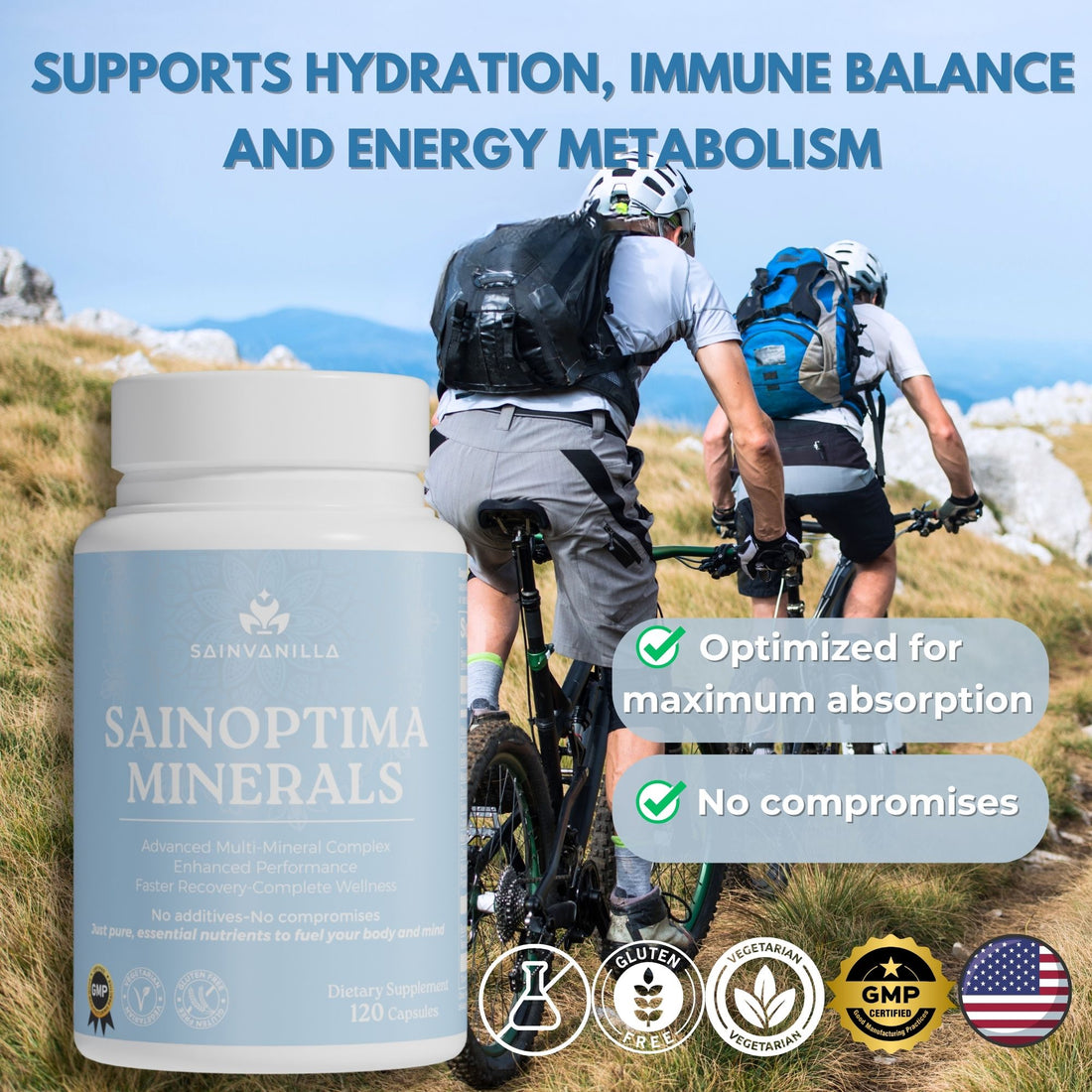 SAINOPTIMA Minerals Complete Multi-Mineral Complex + Vitamin D3 – 120 Vegetarian Capsules